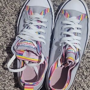 Converse Kids Gray Sneakers with Rainbow Accents